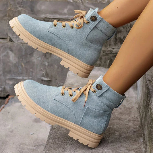 Women's denim ankle boots with laces