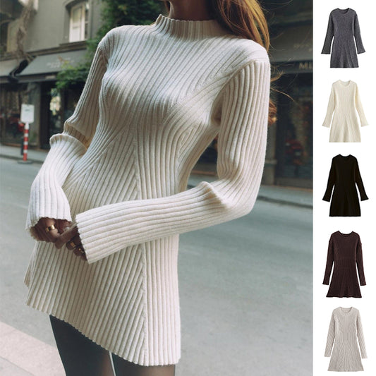 Slim-Fit Ribbed Knit Dress – Elegance & Comfort for Fall/Winter