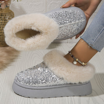 Fashion Sequined Plush Shoes