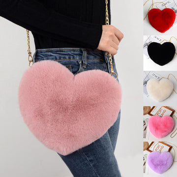 Heart Shaped Plush Shoulder Bags for Women