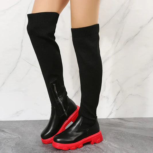 Women's long thigh-high boots with side zipper