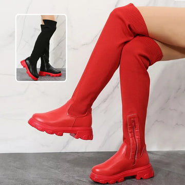 Women's long thigh-high boots with side zipper