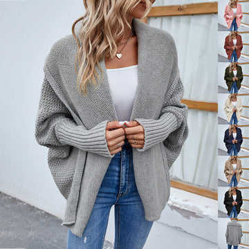 Loose knit sweater, batwing sleeve, large lapel, autumn and winter for women