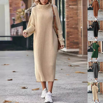 Winter turtleneck knit sweater dress for women