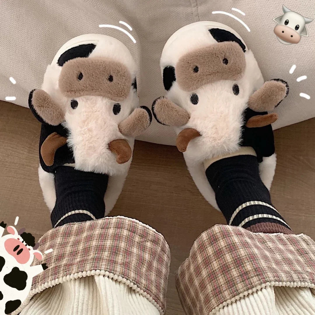 Cow slippers for women
