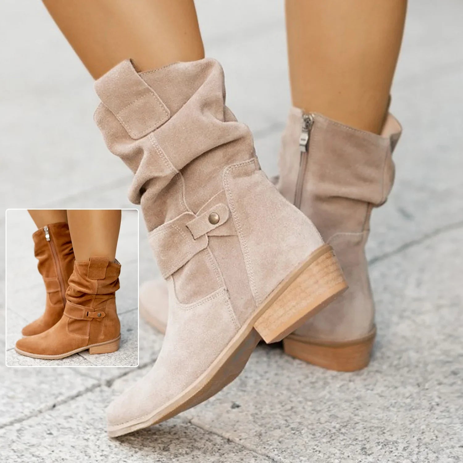 Women's mid-calf boots with pointed toe and zipper, for winter