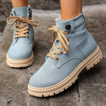 Women's denim ankle boots with laces