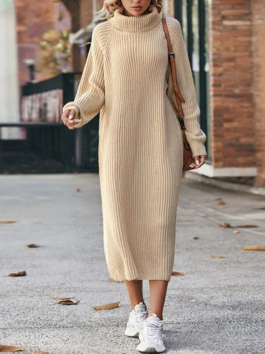 Winter turtleneck knit sweater dress for women