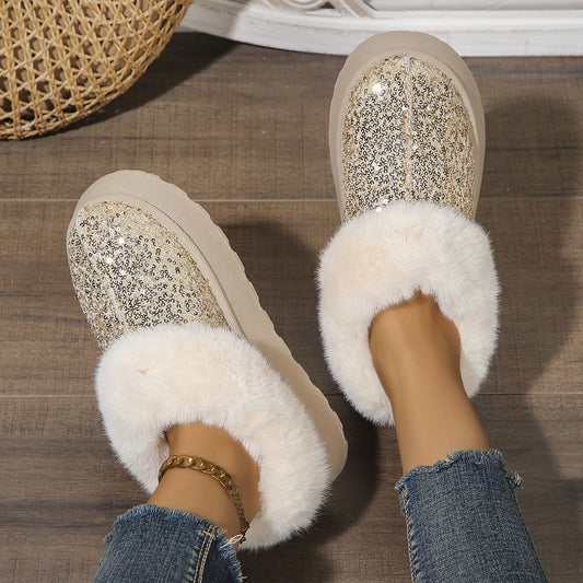 Fashion Sequined Plush Shoes