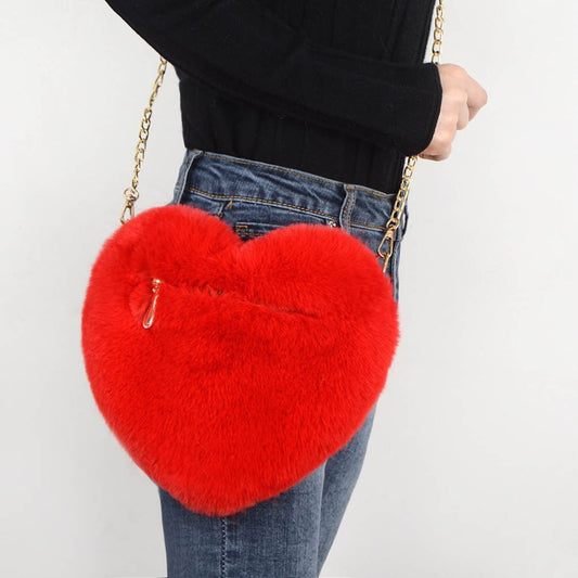 Heart Shaped Plush Shoulder Bags for Women