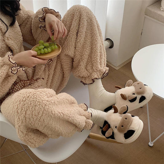Cow slippers for women